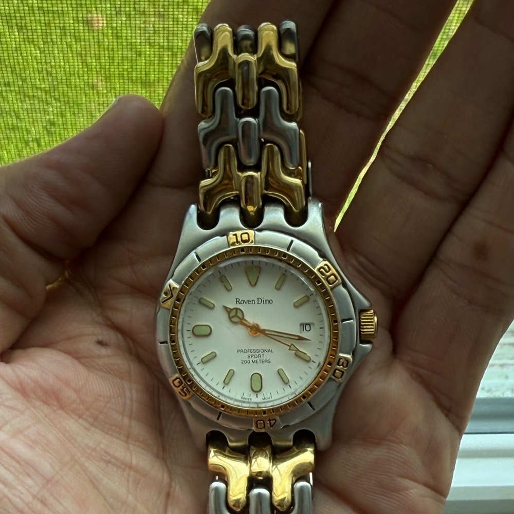 Gold and Silver Two-Tone Dress Watch with Metal Bracelet